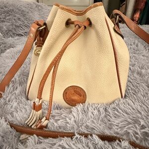 Dooney and Bourke Cream and Tan Leather Bucket Bag